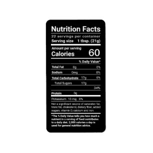 Honey Nutrition Facts Address Label Black