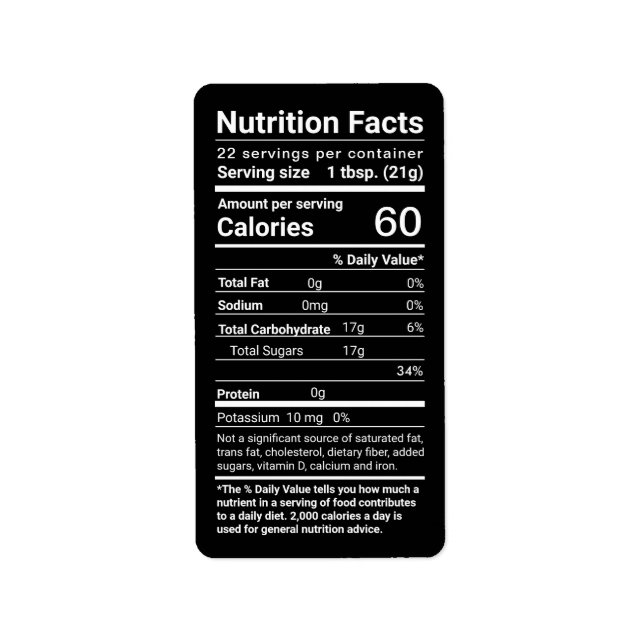 Honey Nutrition Facts Address Label Black (Front)