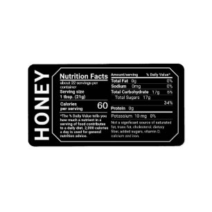 Honey Nutrition Facts Address Label Black