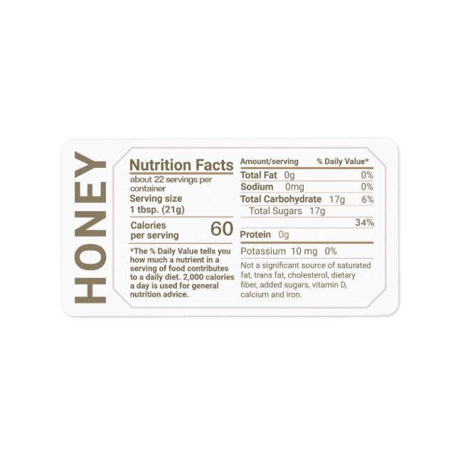 Honey Nutrition Facts Address Label with Border (Front)