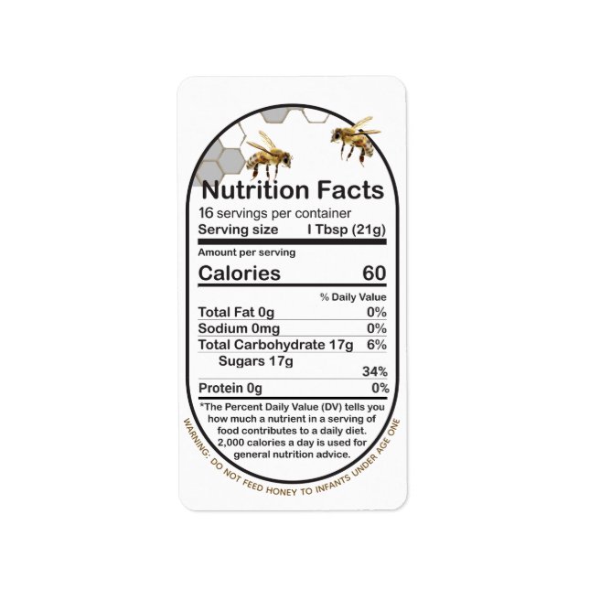 Honey Nutrition Facts Bee Honeycomb Infant Warning Label (Front)