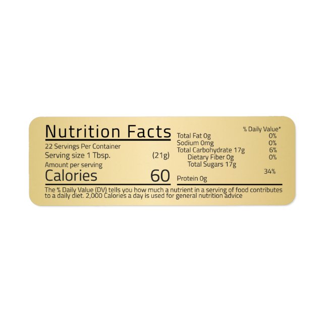 Honey Nutrition Facts Gold Return Address Label  (Front)