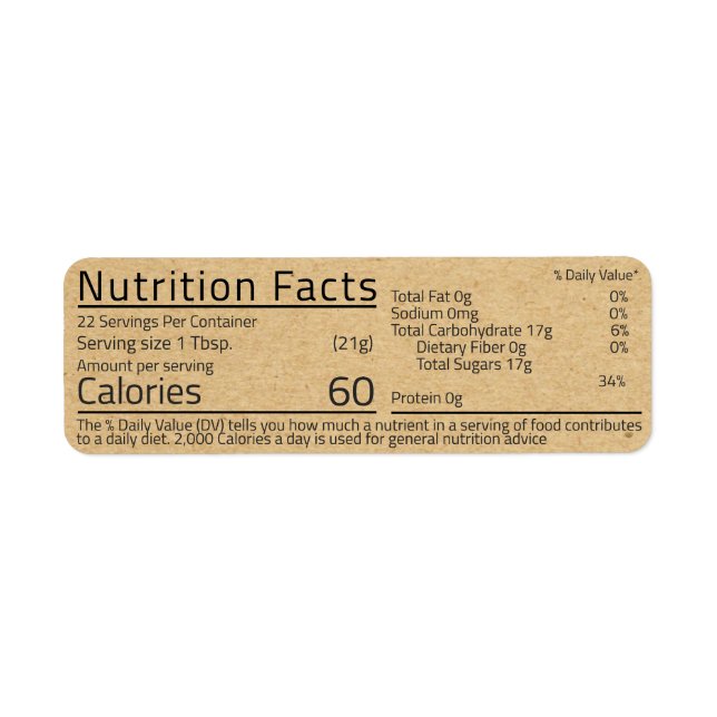 Honey Nutrition Facts Kraft Return Address (Front)