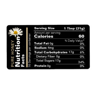 Honey Nutrition Facts Label Black Gold Daisy