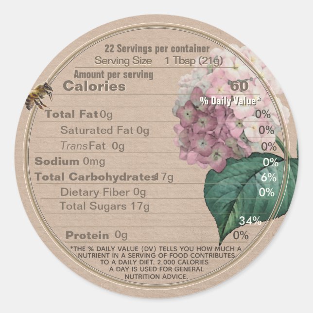 Honey Nutrition Facts Label Flower Bee Kraft   (Front)