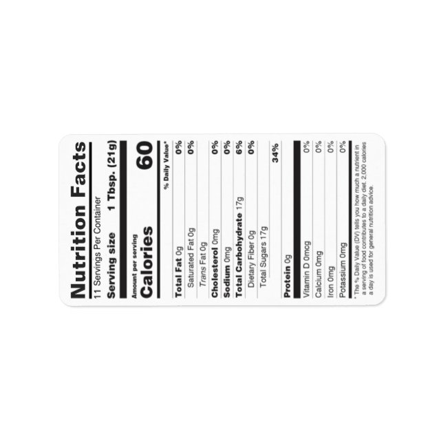 Honey Nutrition Facts Label Small 2020 White (Front)