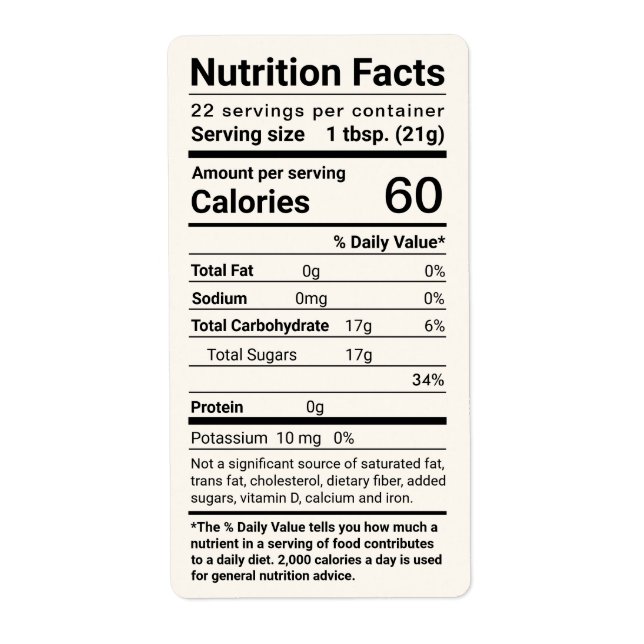 Honey Nutrition Facts Shipping Label Ivory (Front)