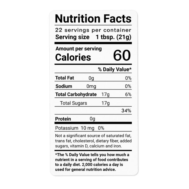 Honey Nutrition Facts Shipping Label White (Front)