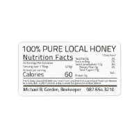Honey Nutrition Facts White Address Label
