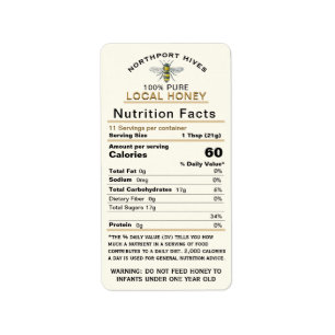 Honey Nutrition Facts with Infant Warning & Bee La Label