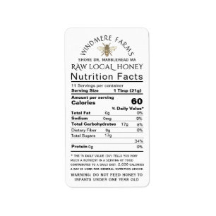 Honey Nutrition Infant Warning & Bee Address Size Label