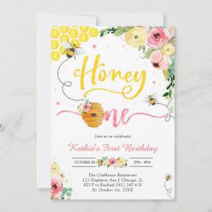 Honey One Honey Bee 1st Birthday Invitation