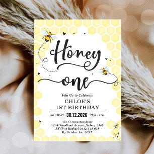 Honey One Honey Bee 1st Birthday Invitation