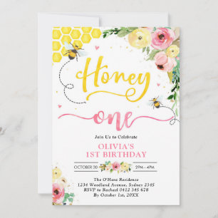 Honey One Honey Bee 1st Birthday Invitation