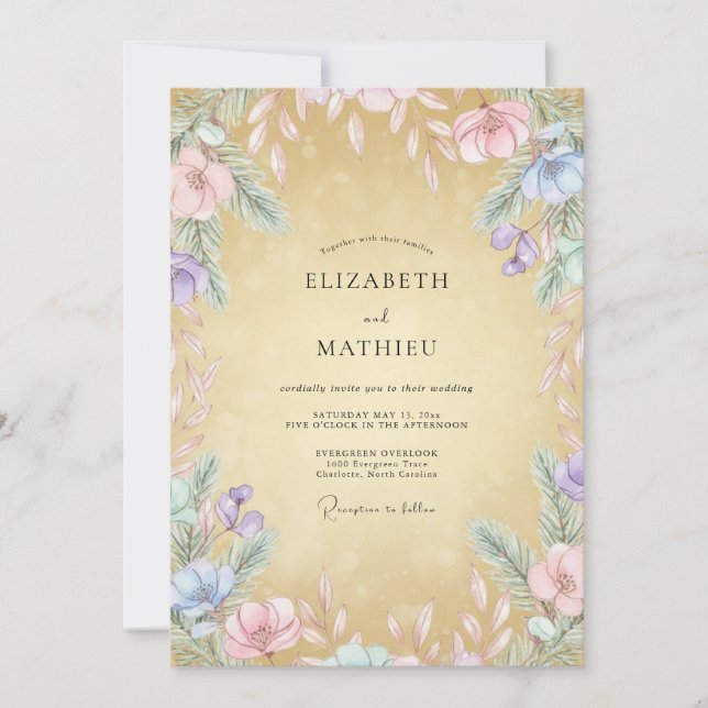 Honey Pastel Wildflower Wedding Invitation (Front)