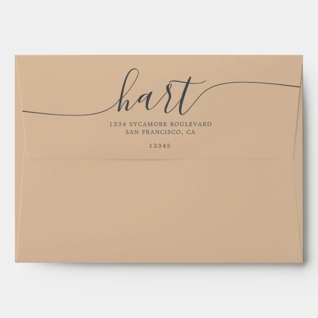 Honey Peach with Black Script Return Address Envelope (Back (Top Flap))