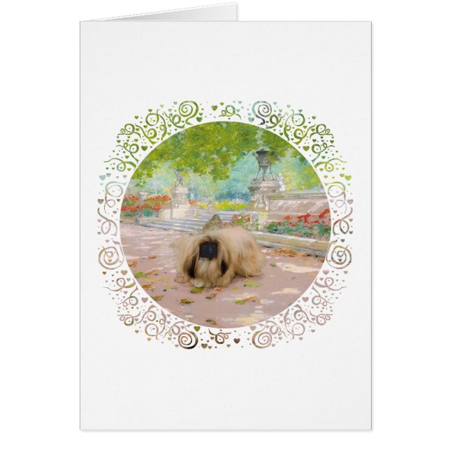 Honey Pekingese in Floral Setting (Front)