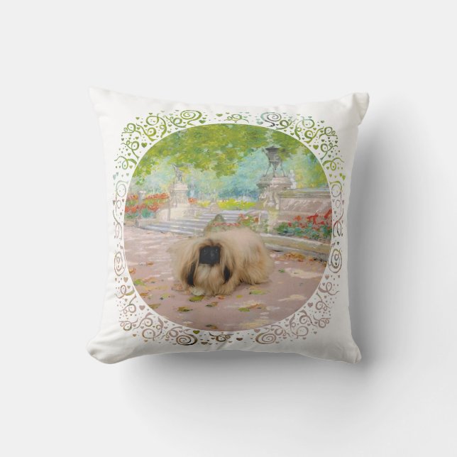 Honey Pekingese in Floral Setting Cushion (Front)