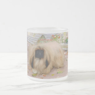Honey Pekingese in Floral Setting Frosted Glass Coffee Mug