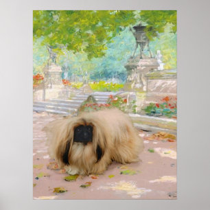 Honey Pekingese in Floral Setting Poster
