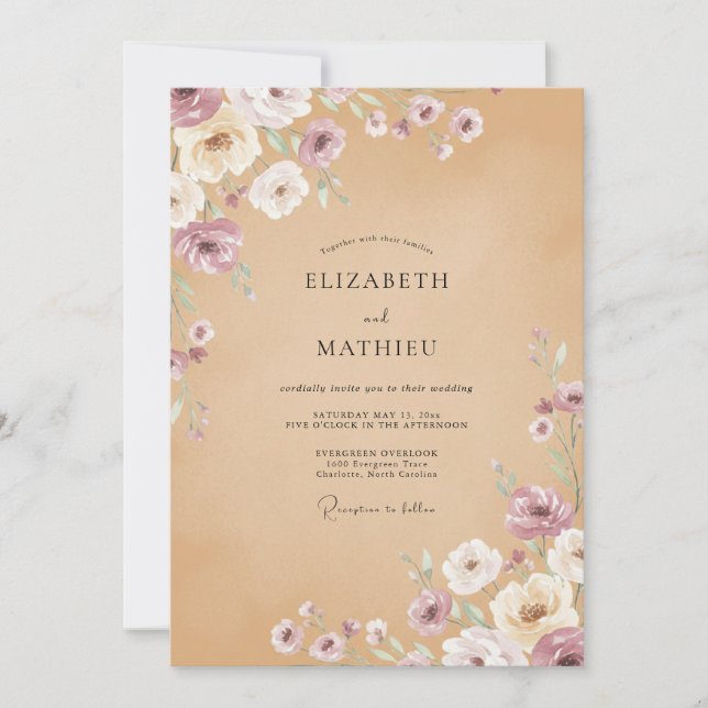 Honey Plum Ranunculus Eucalyptus Wedding Invitation (Front)