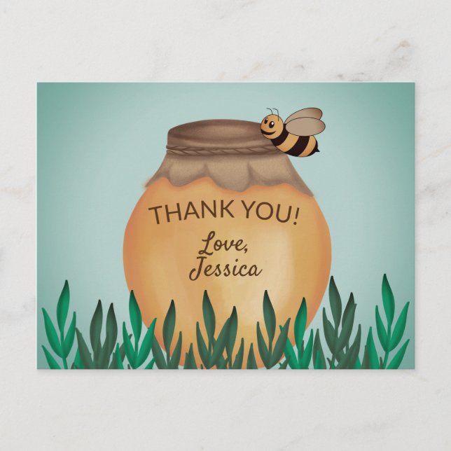 Honey Pot and Bumble Bee Baby Shower Thank You Postcard (Front)