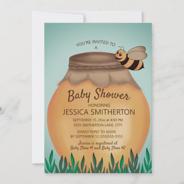 Honey Pot and Honeybee Baby Shower Invitation (Front)