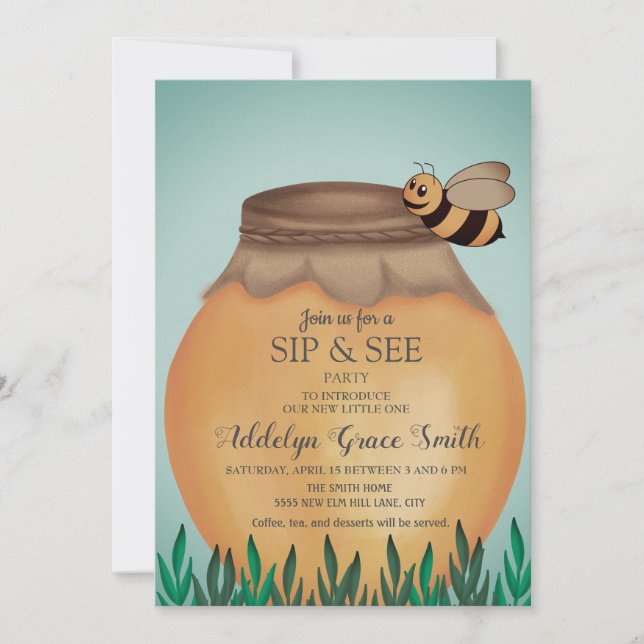 Honey Pot and Honeybee Sip See Baby Shower Invitation (Front)