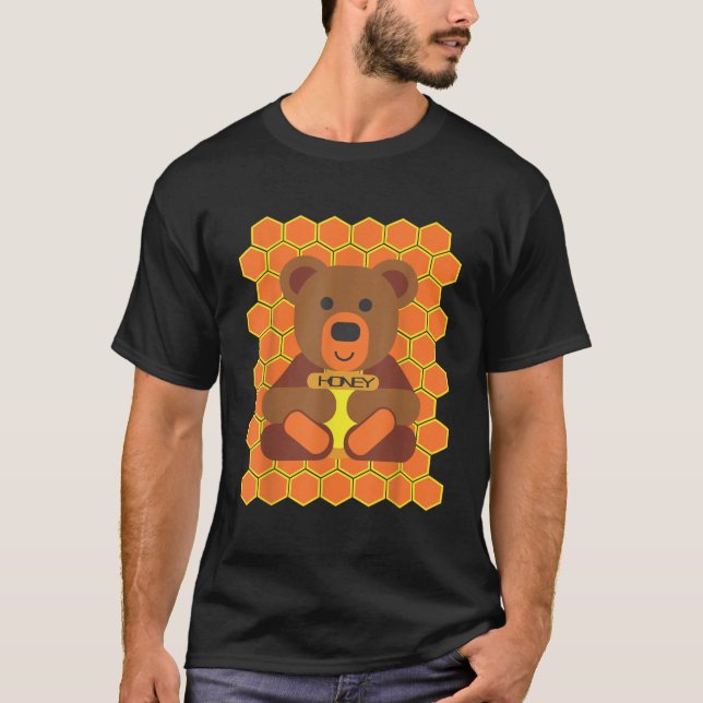 Honey Pot Bear Cute Kawaii Honeycomb Design T Shir T-Shirt (Front)