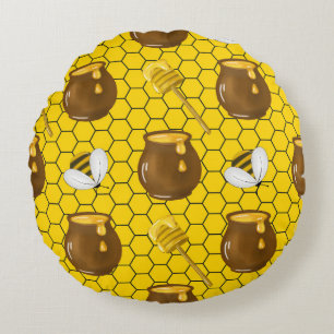 Honey Pots & Honeycomb Pattern Round Cushion