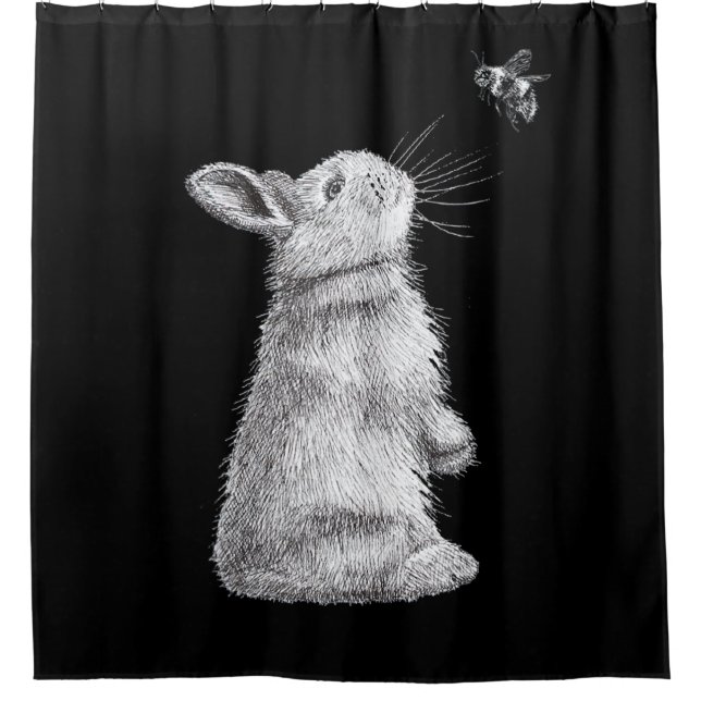 Honey Rabbit & Bumble Bee | Bunny Lover Gift Shower Curtain (Front)
