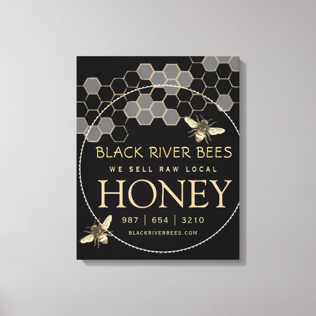 Honey Sign Beekeeper Gold Honeycomb Bees (Front)