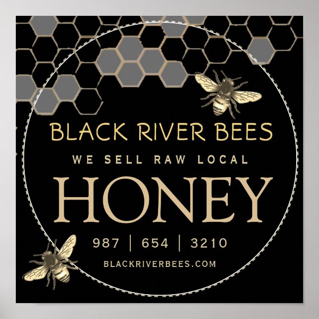 Honey Sign Beekeeper's Promotional Poster Black (Front)
