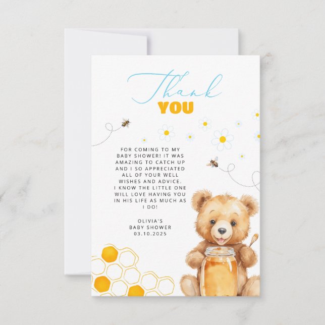 Honey Teddy Bear Baby Shower Thank You Card (Front)
