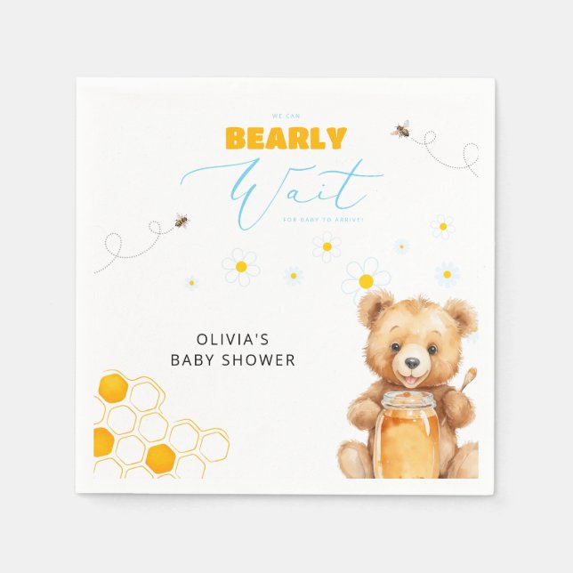 Honey Teddy Bear Boy Girl Baby Shower Napkin (Front)
