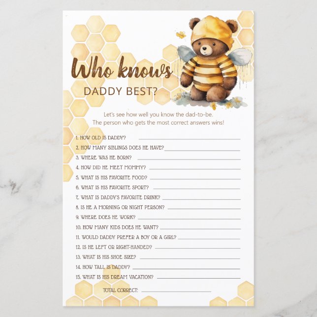 Honey teddy bear Who knows DADDY BEST? (Front)