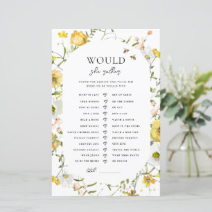 Honey Theme Bridal Shower Would She Rather Game