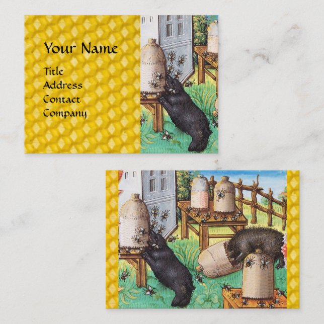 HONEY THIEF BEARS,BEES,BEE HIVES Mediaeval Apiary Business Card (Front/Back)