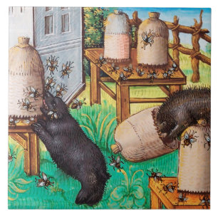 HONEY THIEF BEARS,BEES,BEE HIVES Medieval Apiarist Tile