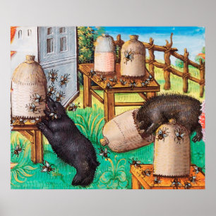 HONEY THIEF BEERS,BEES,BEE HIVES Mediaeval Apiaris Poster
