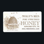 Honey Vintage Beehive Apiary Custom Labels<br><div class="desc">Personalize this honey jar label with your business name, honey processing description or varietal, apiary location and net weight. Common net weights in grams and ounces have been precalculated for you - choose your honey jar size from the list in the form field. Vintage beehive skep illustration with tiny buzzing...</div>