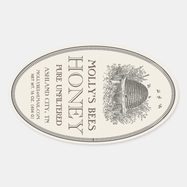 Honey Vintage Oval Skep With Border Label (Front)
