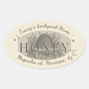 Honey Vintage Skep Backyard Hive Ivory Oval Oval Sticker