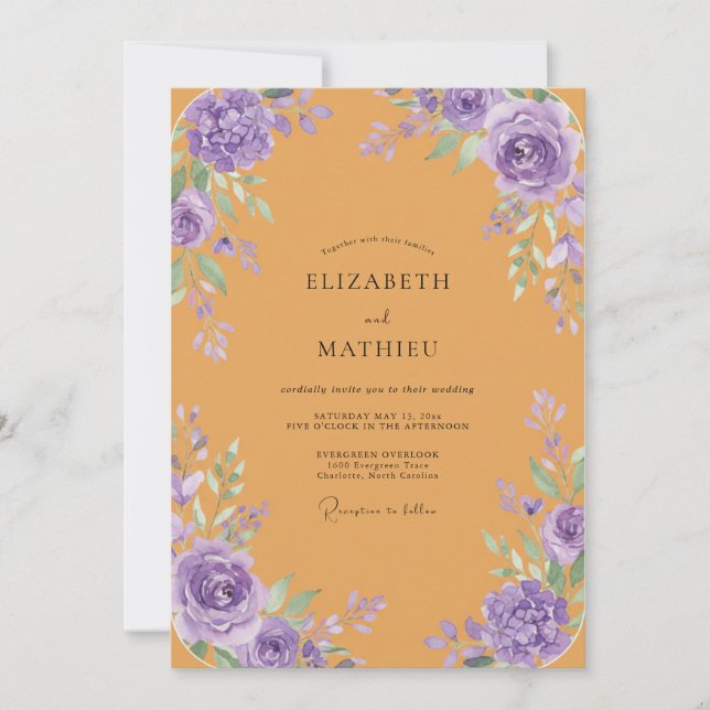 Honey Violet Peony Wedding Invitation (Front)