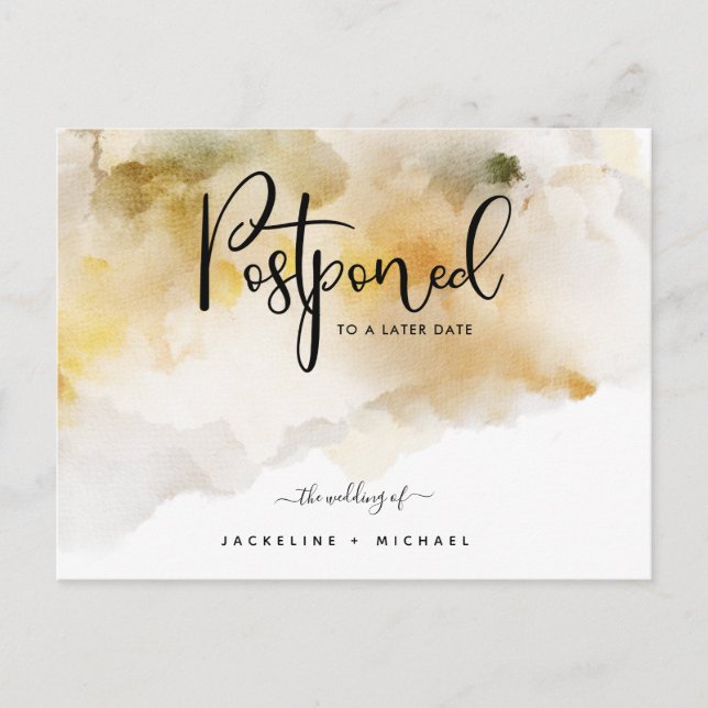 Honey Watercolor Postponement Wedding Announcement Postcard (Front)