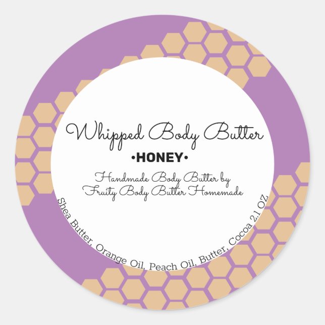 Honey Whipped Body Butter Bath Branding Packaging Classic Round Sticker (Front)