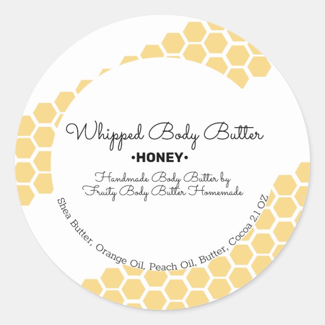 Honey Whipped Body Butter Bath Branding Packaging Classic Round Sticker (Front)