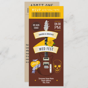 Honey Whiskey Rock ’n’ Roll Wedding Ticket Invitation