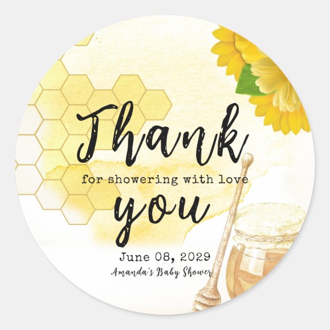 Honey with Flowers and Bee Mum to be Baby Shower Classic Round Sticker (Front)