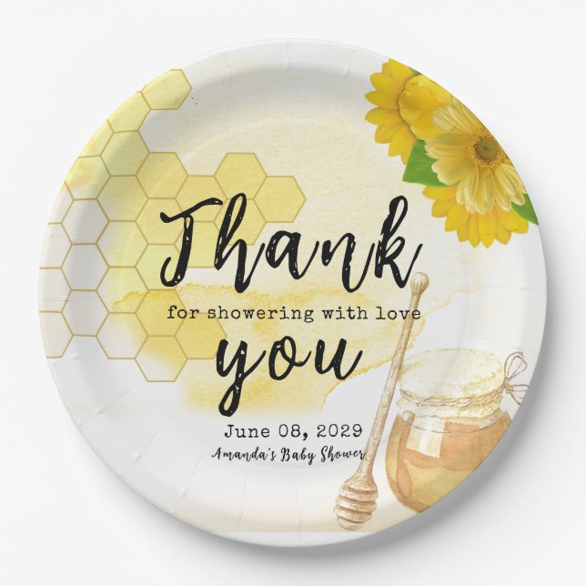 Honey with Flowers and Bee Mum to be Baby Shower Paper Plate (Front)